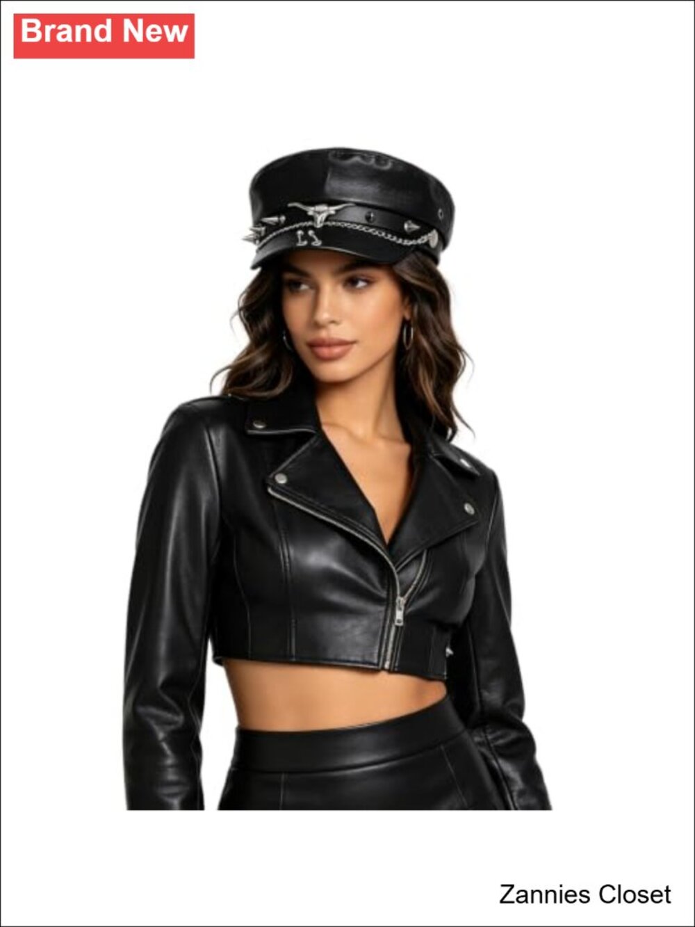 🤠 BXT Studded PU Leather Beret Biker Punk Rocker Newsboy Peaked Cap Adjustable